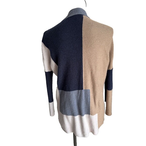 Lucky Brand Open Cardigan Sweater Blue Tan Wool Cashmere Viscose Blend XS - Picture 6 of 12